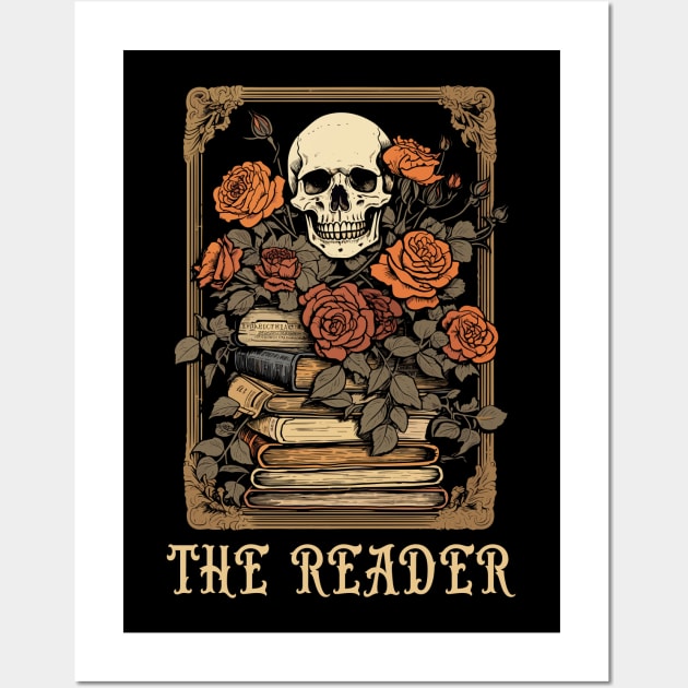 The Reader Tarot Card Skeleton Librarian Banned Books Wall Art by RetroZin